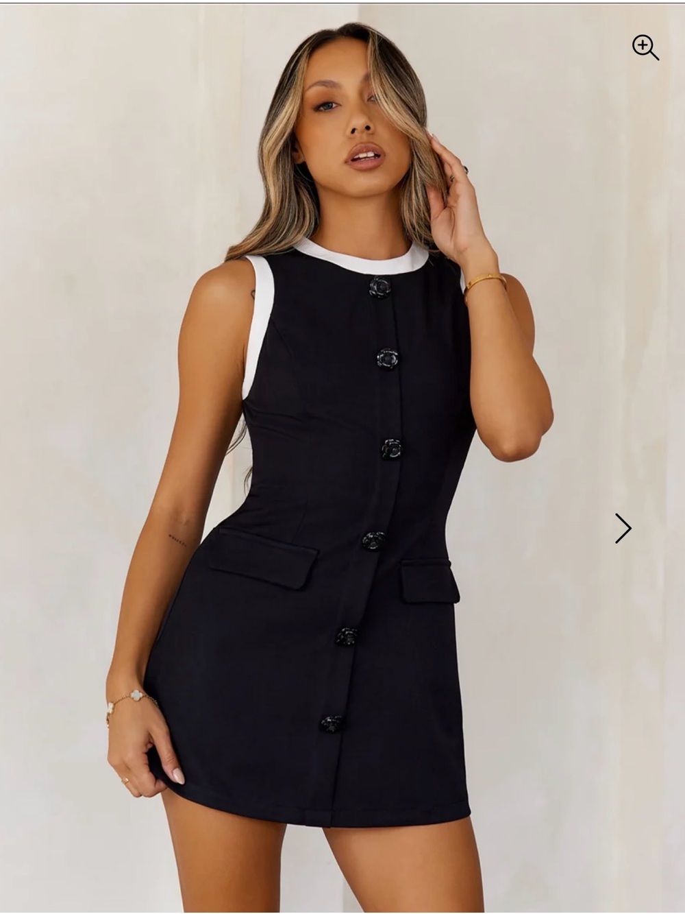 Hello Molly Black Mini Dress with White Trim
